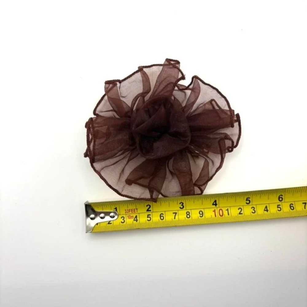 Brown Ruffled Floral Sheer Chiffon Hair Clip Barrette Y2K Cottagecore Accessory